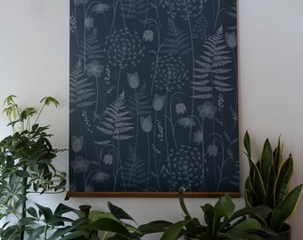 A ONE METRE piece of wallpaper for your project - Charlotte's Garden wallpaper in 'inkwell', a deep blue like cyanotypes.