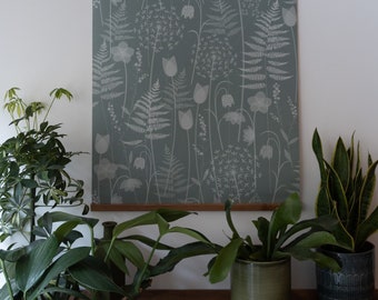 A ONE METRE piece of wallpaper for your project - Charlotte's Garden wallpaper in 'heath' a blue/green