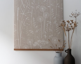 A ONE METRE piece of wallpaper to display as art - Paper meadow wallpaper in 'mallow', a grey/pink meadow/grasses design