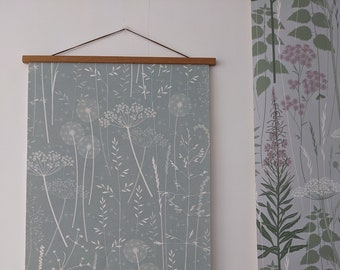 A ONE METRE piece of wallpaper for your project - Paper meadow wallpaper in 'teal', a light blue meadow/grasses design