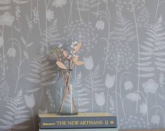 A ONE METRE piece of wallpaper for your project - Charlotte's Garden wallpaper in 'mist' a soft grey