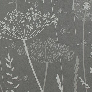 SAMPLE Paper Meadow wallpaper in 'charcoal' by Hannah Nunn, a dark grey botanical wall covering with meadow seed heads and grasses image 3