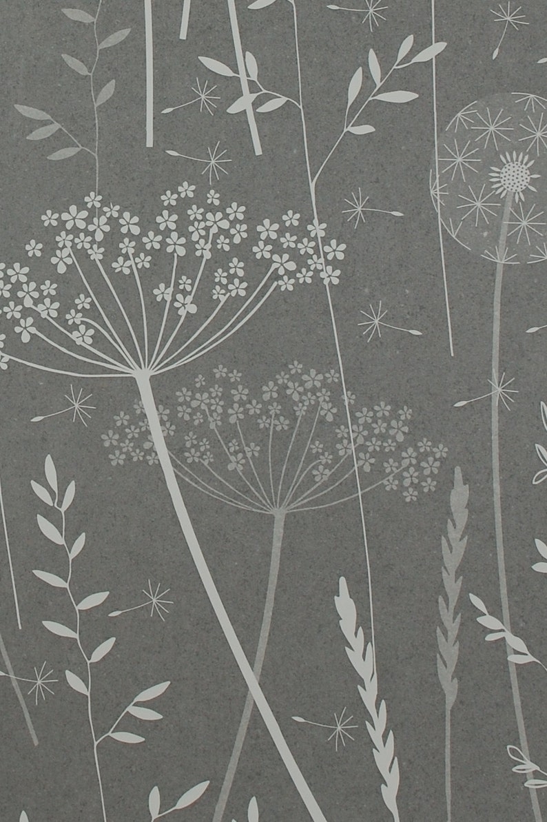 SAMPLE Paper Meadow wallpaper in 'charcoal' by Hannah Nunn, a dark grey botanical wall covering with meadow seed heads and grasses image 3