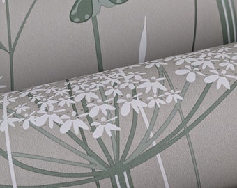 SAMPLE of Wild Edge in 'nettle' by Hannah Nunn // a green botanical wild flower nature wallpaper featuring fireweed, knapweed and grasses