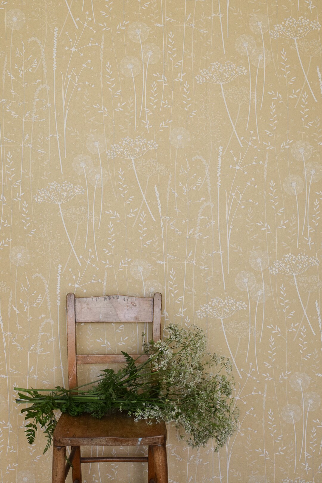 Paper Meadow Wallpaper in 'harvest' by Hannah Nunn, a Warm, Yellow