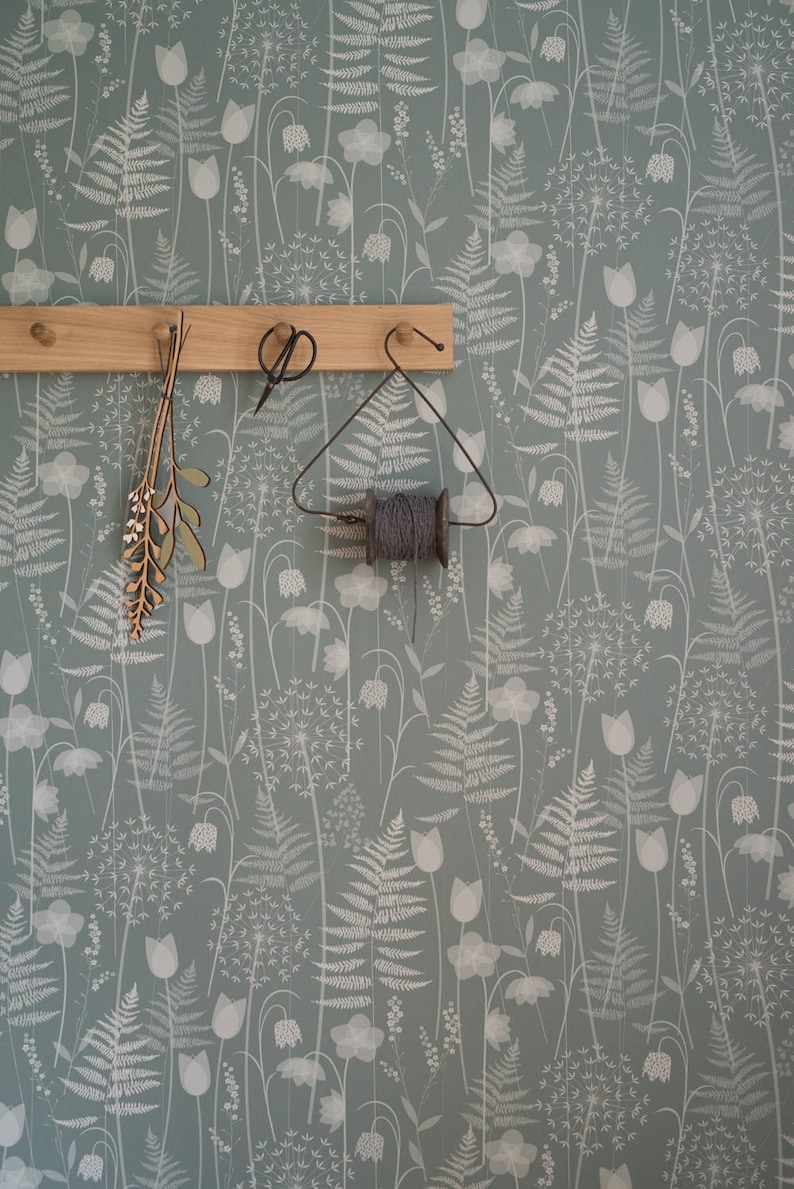 Charlotte's Garden wallpaper in 'heath' by Hannah Nunn, a green floral, botanical wall covering inspired by the Bronte sisters garden image 5