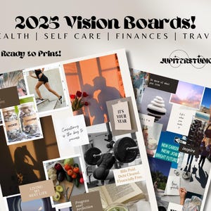 TABLEROS DE VISIÓN imprimibles para 2025, tableros de estado de ánimo, objetivos y propósitos para 2025, resoluciones de Año Nuevo para el dinero, la salud, los viajes, la familia y el cuidado personal