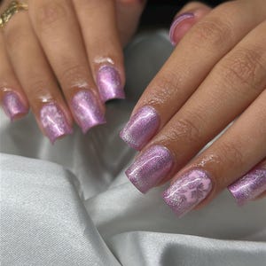Cateye hibiscus press-on nails | vacation press-on nails | summer press-on nails | Application kit included !