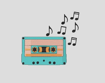 Cassette Embroidery Design- Vintage Music Design, Retro cassette tape machine embroidery designs, Audio cassette, 4 Sizes