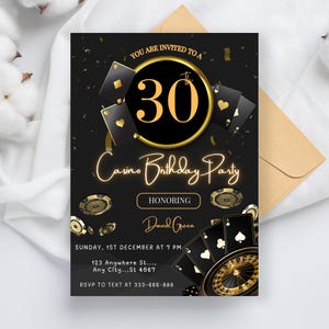 Editable Casino Birthday Invitation, Printable 21st 30th 40th 50th Poker Birthday Party, Casino Night, Casino Retirement Playing Cards Poker