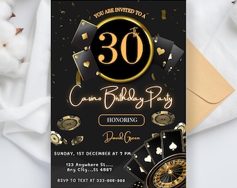 Editable Casino Birthday Invitation, Printable 21st 30th 40th 50th Poker Birthday Party, Casino Night, Casino Retirement Playing Cards Poker