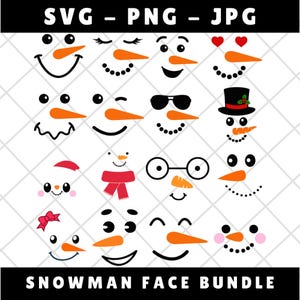 Snow Face Svg Bundle/Snowman Face svg/Snow face png/Snowman Faces Svg/Snowman Faces Clipart/Snowman Clipart/Kids Snowman Svg/Snow women Svg