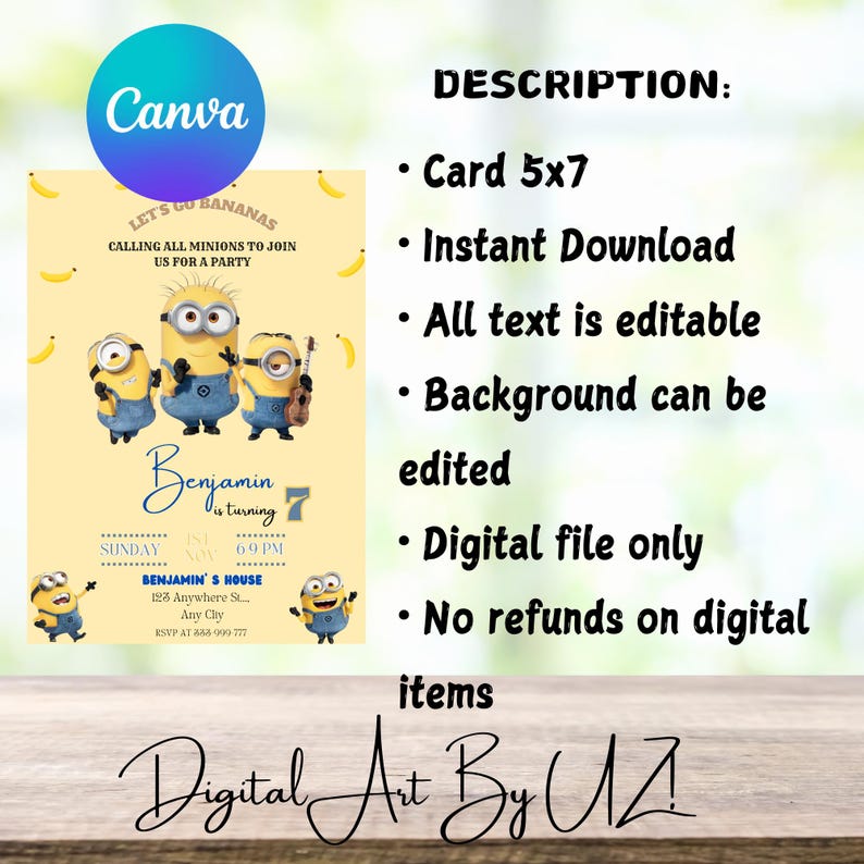 Editable Minion Birthday Invitation Template, Printable Birthday Party Invites, Digital Kids Party Invite Template, Minions Birthday Card image 5