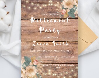 Editable Retirement Party Invitation, Printable Retirement Dinner Elegant Retirement Birthday Party Invite, Floral Invitation Canva Download