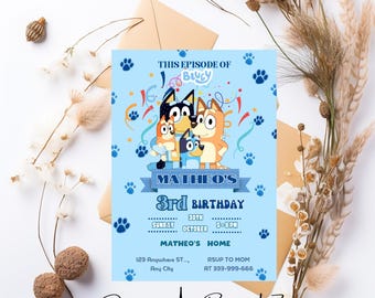 Editable Bluey & Bingo Birthday Invitation Template, Printable Bluey Birthday Party Invitation, Digital Bluey Girls Party Invite Template