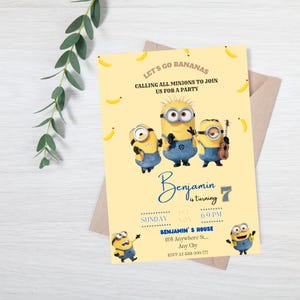 Editable Minion Birthday Invitation Template, Printable Birthday Party Invites, Digital Kids Party Invite Template, Minions Birthday Card image 3