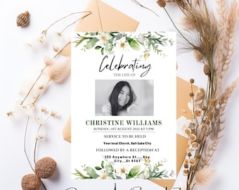 Editable Funeral Invite, Digital Funeral Invitation, Funeral Announcement, Memorial Evite Invitation, Memorial Service
