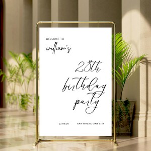 Editable Modern Calligraphy Birthday Welcome Sign Template, Printable Script Birthday Welcome Sign, Welcome Party Sign Board Canva Template
