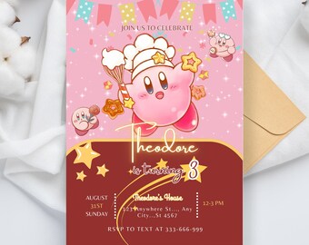 Editable Kirby Birthday Invitation Template, Fourth Birthday Party Invite, Kirby Game Party Invite, Printable Kirby Birthday Template