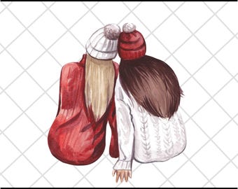 Christmas Best Friends Sitting Clipart\ Besties Clipart\ Family Clipart\ Xmas Girl Cocktail\ Soul Sisters Clipart\ Customizable Clipart
