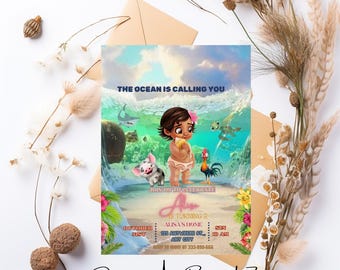 Editable Baby Moana Birthday Invitation Template, Printable Hawaiian Moana Birthday Invite, Digital Kids Theme Party Invite, Baby Moana Card