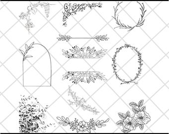 Flower Corner SVG Bundle\ Floral Corners PNG Set\ Floral arrangement dxf\ Plant corner wedding border decor for cricut
