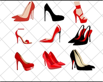 Paquete de diseño SVG de tacones de aguja con fondo rojo\ Svg de Boss Babe\ Svg de tacón alto\ Svg de aguja\ Svg de aguja rojo\ Paquete de Svg de maquillaje\ Svg de pestañas