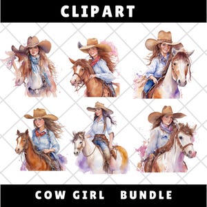 Watercolour Pastel Cowgirl Clipart\ Wild Western PNG Digital Image Downloads for Card Making\ Scrapbook\ Junk Journal\ Paper Crafts