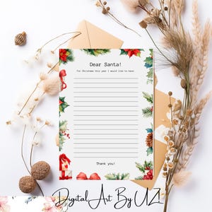 Afdrukbare brief aan de kerstman Afdrukbare brieven van het verlanglijstje van de kerstman Kerstbrief Eenvoudig af te drukken Digitale Instant download