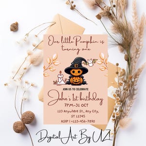 Editable Our Little Pumpkin Is Turning One Invitation, Printable Pumpkin First Birthday Invitation, Girl Fall Birthday Party, Canva Template