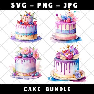 Watercolor Cake Clipart | Watercolor Birthday Cake | Watercolor Wedding Cake | Baby Shower Clipart | Anniversaries Cake | Cake Illustration