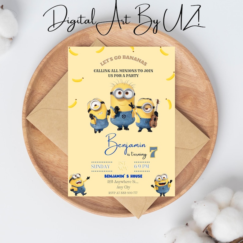 Editable Minion Birthday Invitation Template, Printable Birthday Party Invites, Digital Kids Party Invite Template, Minions Birthday Card image 4