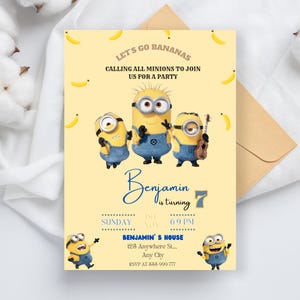 Editable Minion Birthday Invitation Template, Printable Birthday Party Invites, Digital Kids Party Invite Template, Minions Birthday Card image 2