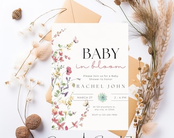 Editable Baby in Bloom Invitation, Wildflowers Baby Shower Invitation, Flower Invitation, Wild Flower Invite, Floral Baby Brunch Invite
