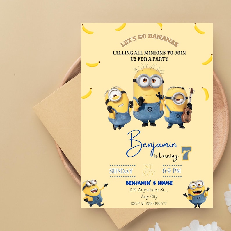 Editable Minion Birthday Invitation Template, Printable Birthday Party Invites, Digital Kids Party Invite Template, Minions Birthday Card image 9