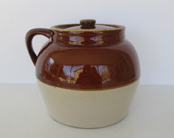 Brown & Tan 2 qt. Bean Pot - Ransbottom USA with Crown Mark