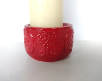 Red Vtg Hallmark Love Joy and Peace Pillar Candle Holder