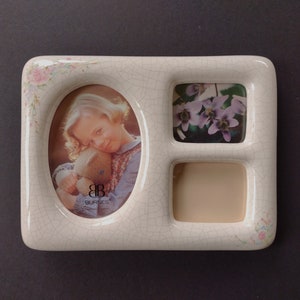 Ceramic Ivory Floral Picture Frame - Three Photo Picture Frame