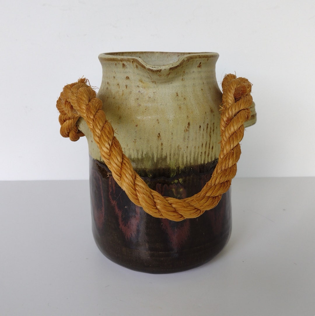 Large Earthy Hand Thrown Pottery Rope Handled Jug Crock Pitcher - Etsy