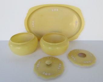 Sweet Celluloid Vanity Set - Tray, Powder Box, Hair Receiver