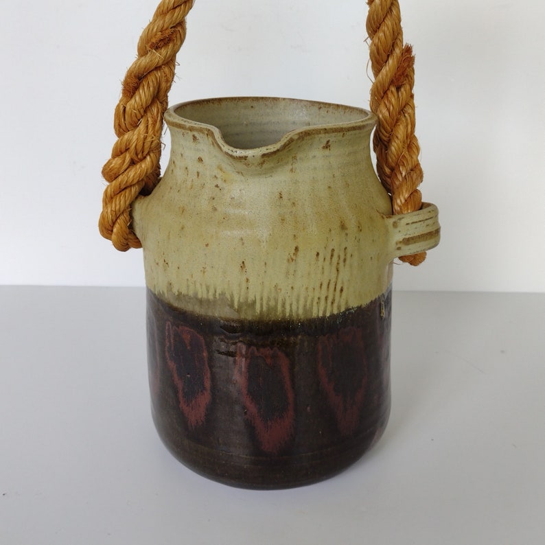Large Earthy Hand Thrown Pottery Rope Handled Jug Crock Pitcher - Etsy