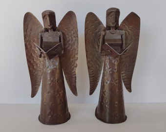 Sculptural Metal Art Choir Angel Figures - Bronze - Christmas Holiday Decor