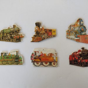 1985 Merrimack Christmas Die Cut Locomotives Decorations or Ornaments - set of 6