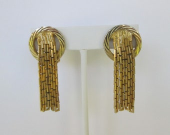 Vintage Gold Fringe Statement Earrings - clip on earring