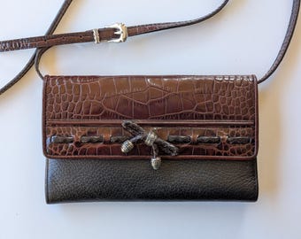 Brighton Leather Crossbody Shoulder Bag Handbag - Black and Brown