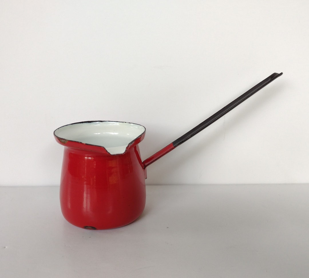 Red Enamel Dipper Ladle Turkish Coffee Pot Etsy Hong Kong
