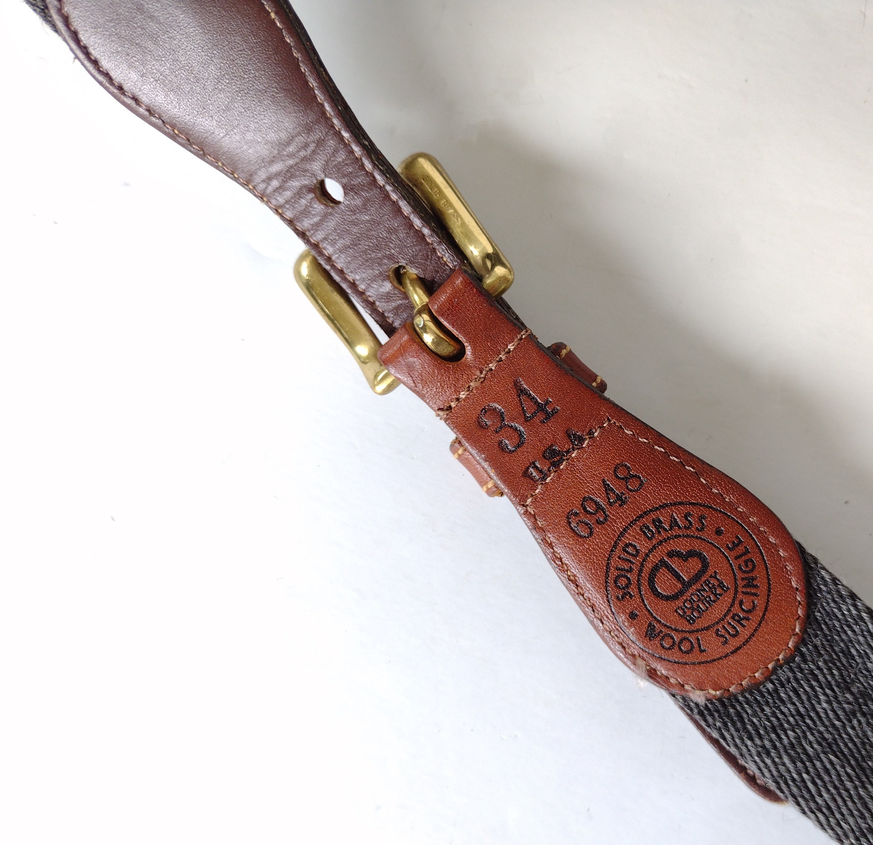 Dooney & Bourke Gray Wool Surcingle Brown Leather Belt 34 or  display picture 1