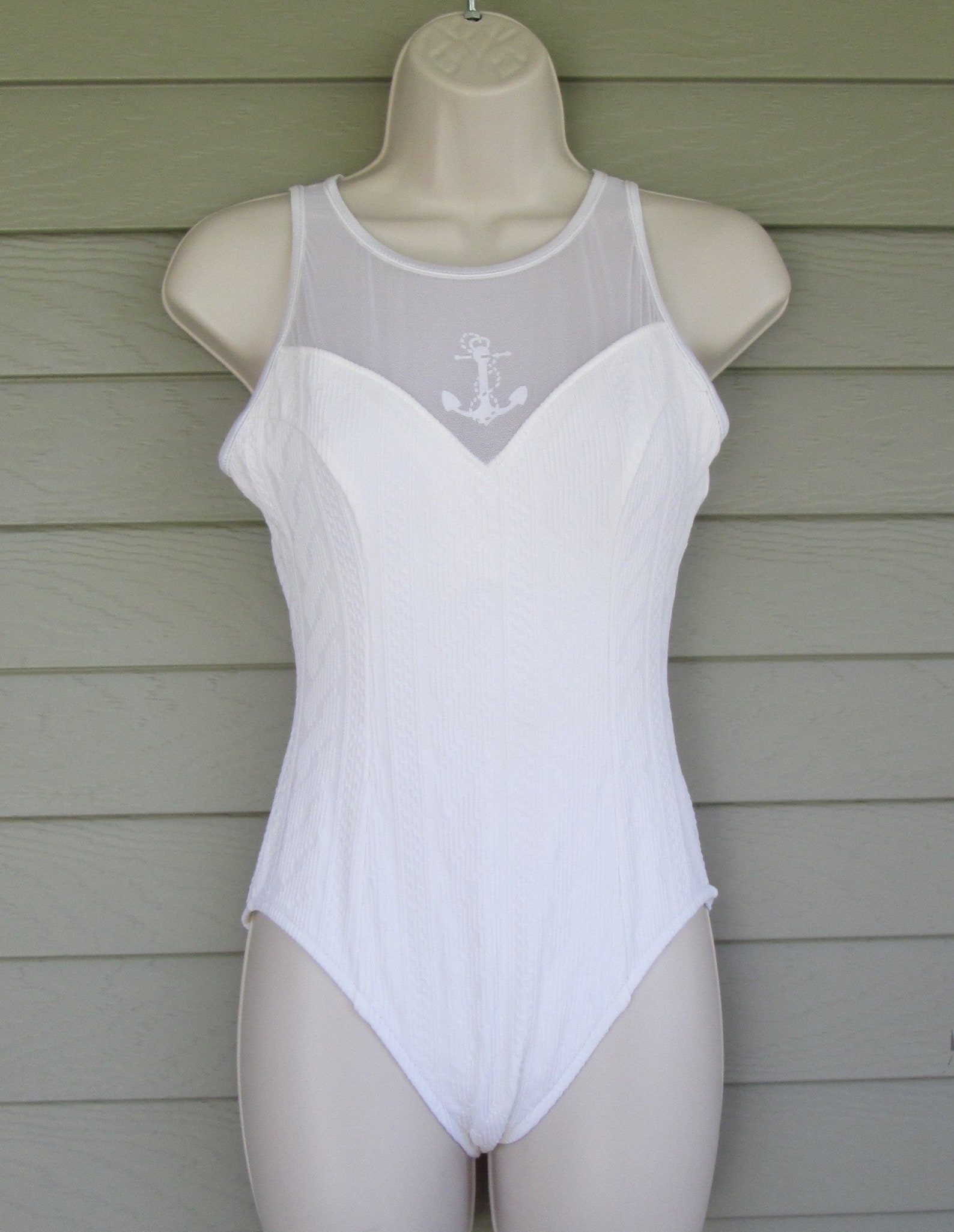 Jantzen One Piece Womens White High Neck Mesh Swimsuit Size S Etsy