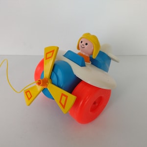Cute 1980 Fisher Price Airplane & Pilot - Toddler Pull Toy