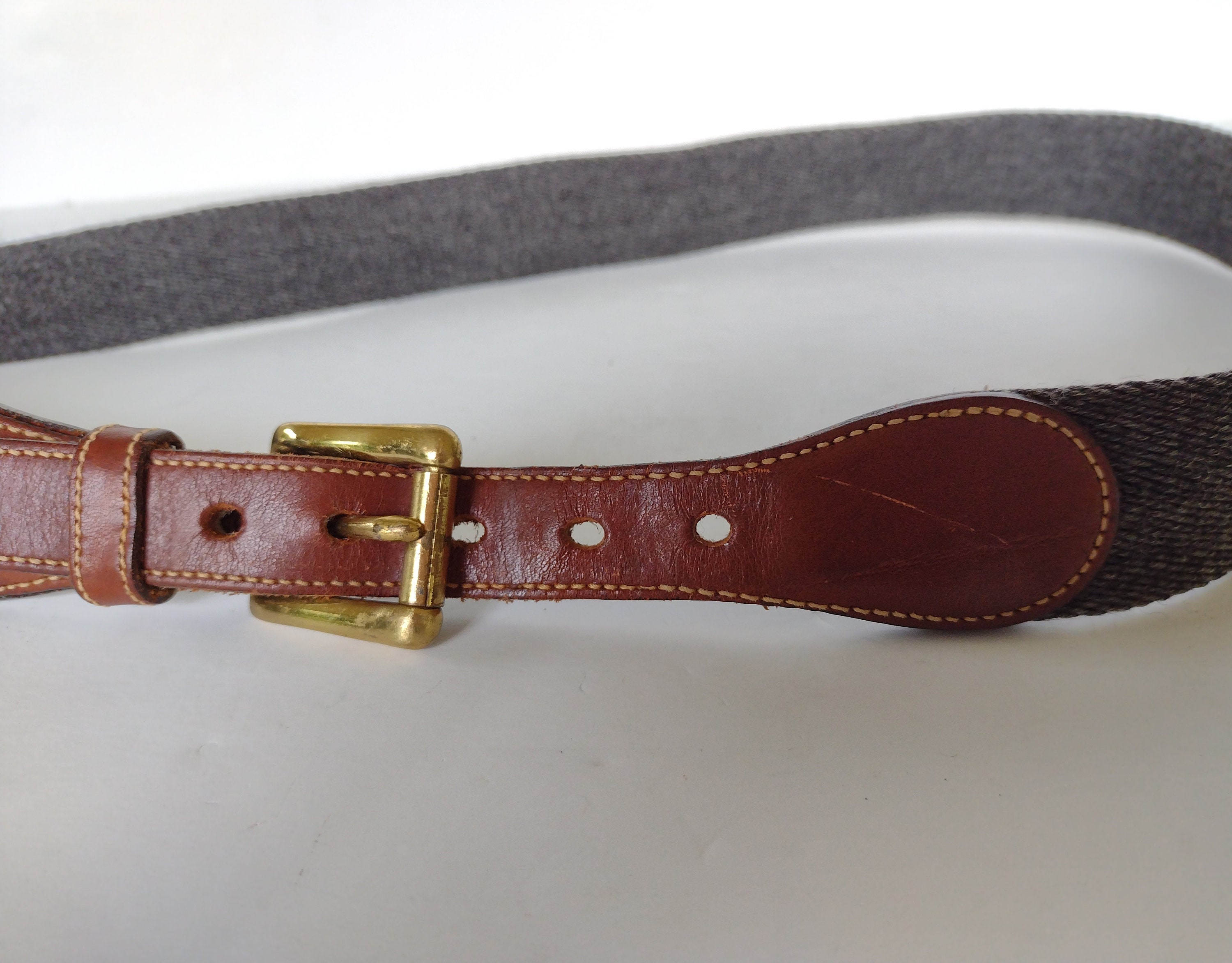 Dooney & Bourke Gray Wool Surcingle Brown Leather Belt 34 or  Dooney & Bourke Tan and Brown Belt with Solid Brass Buckle main image 0